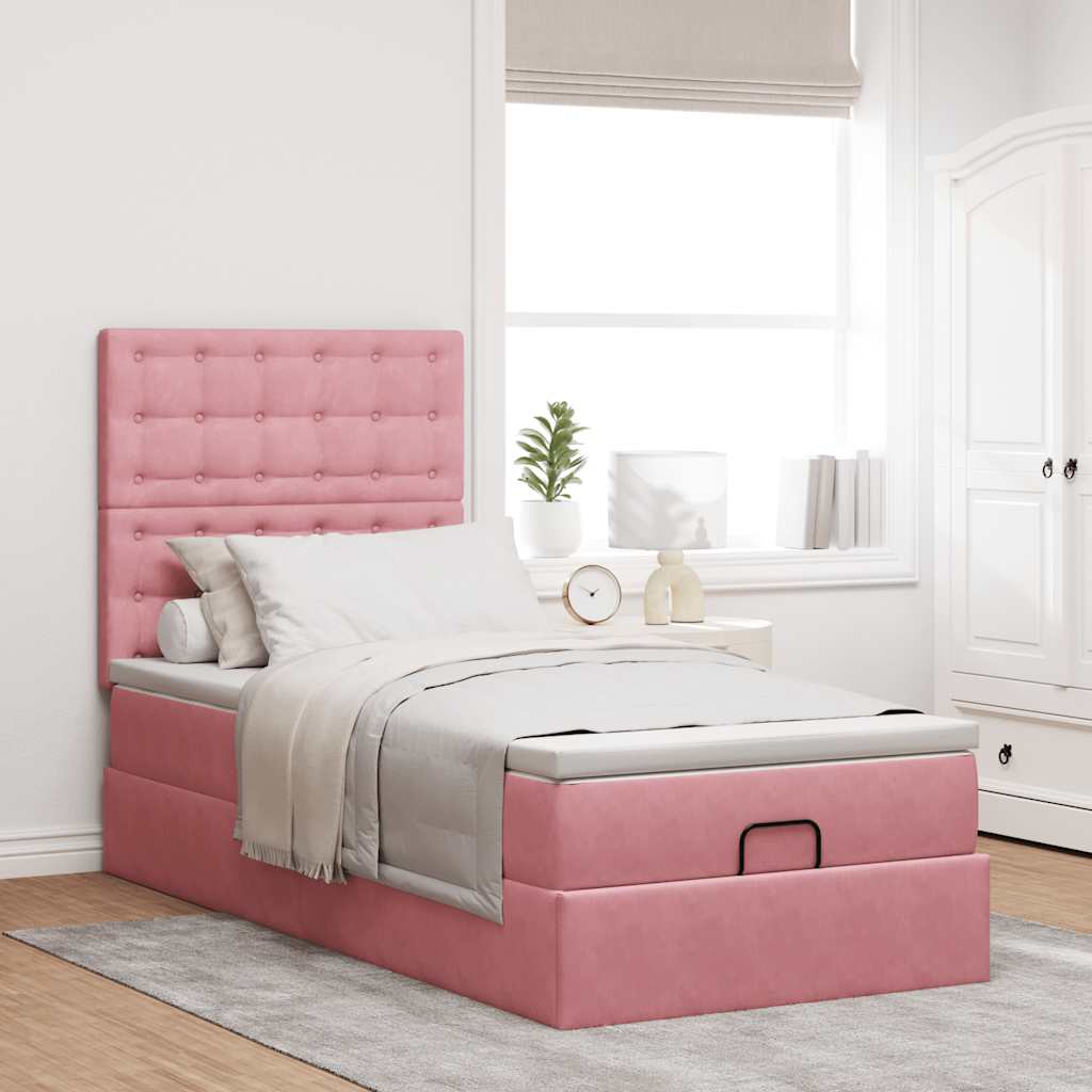 vidaXL Estructura de cama otomana colchones terciopelo rosa 90x200cm