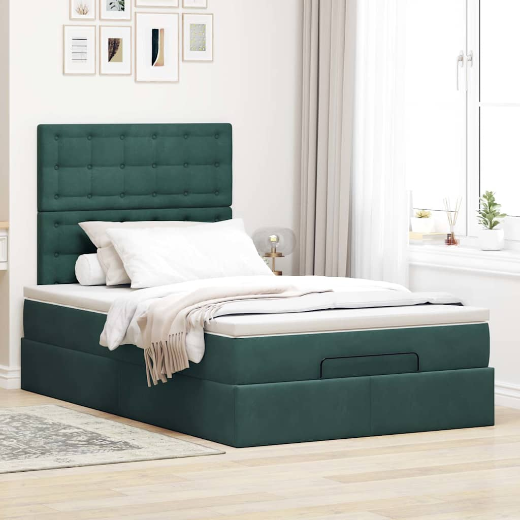 vidaXL Estructura de cama otomana colchones terciopelo verde oscuro