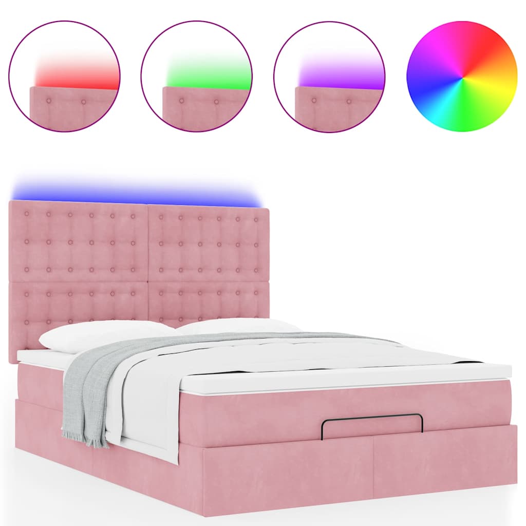 vidaXL Estructura cama otomana colchones terciopelo rosa 140x200cm