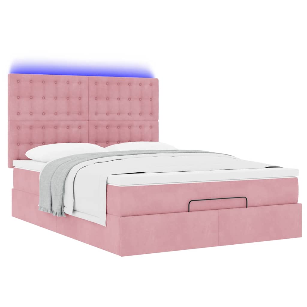 vidaXL Estructura cama otomana colchones terciopelo rosa 140x200cm