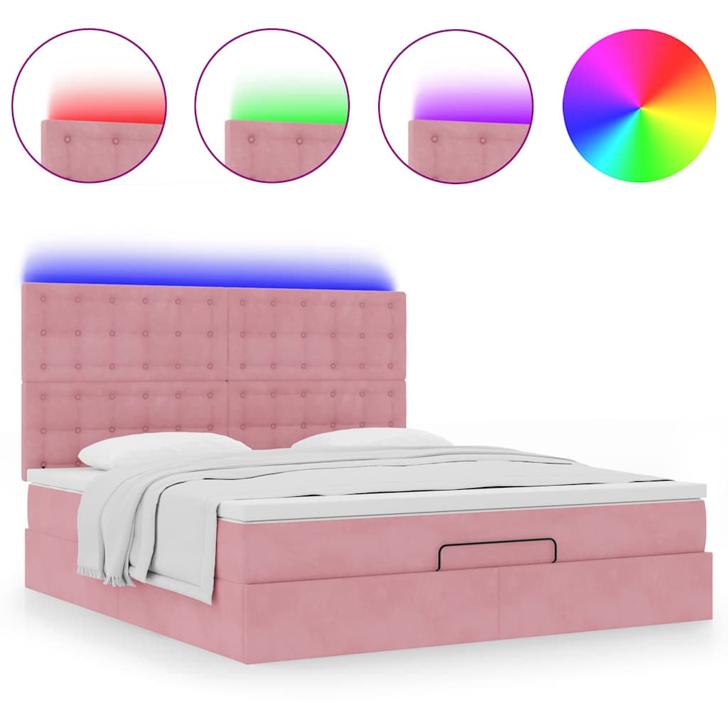 vidaXL Estructura de cama otomana colchones terciopelo rosa 180x200cm