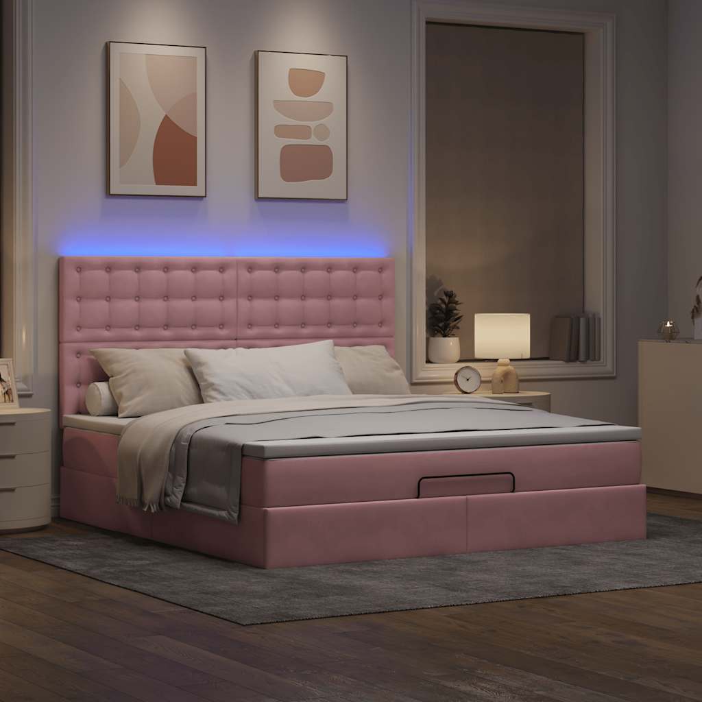 vidaXL Estructura de cama otomana colchones terciopelo rosa 180x200cm