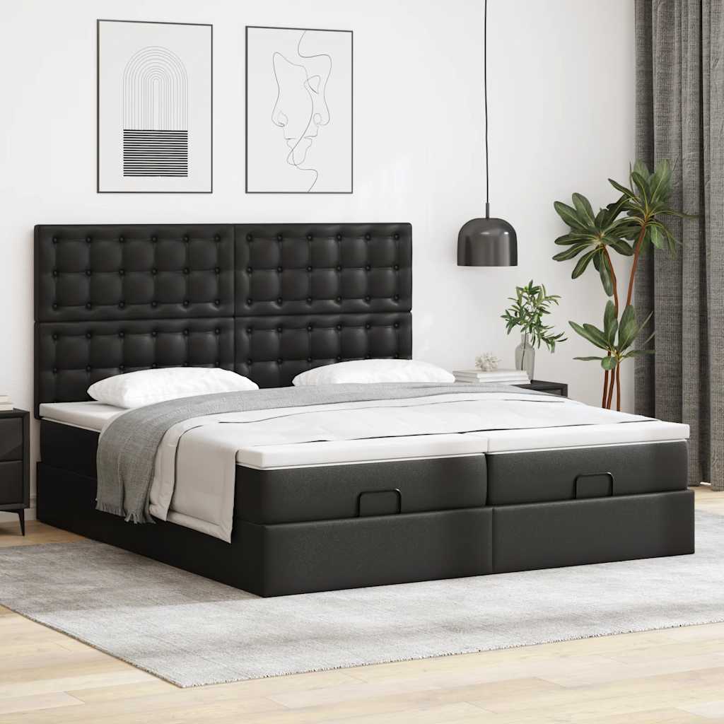 vidaXL Estructura de cama otomana con colchones cuero sintético negro