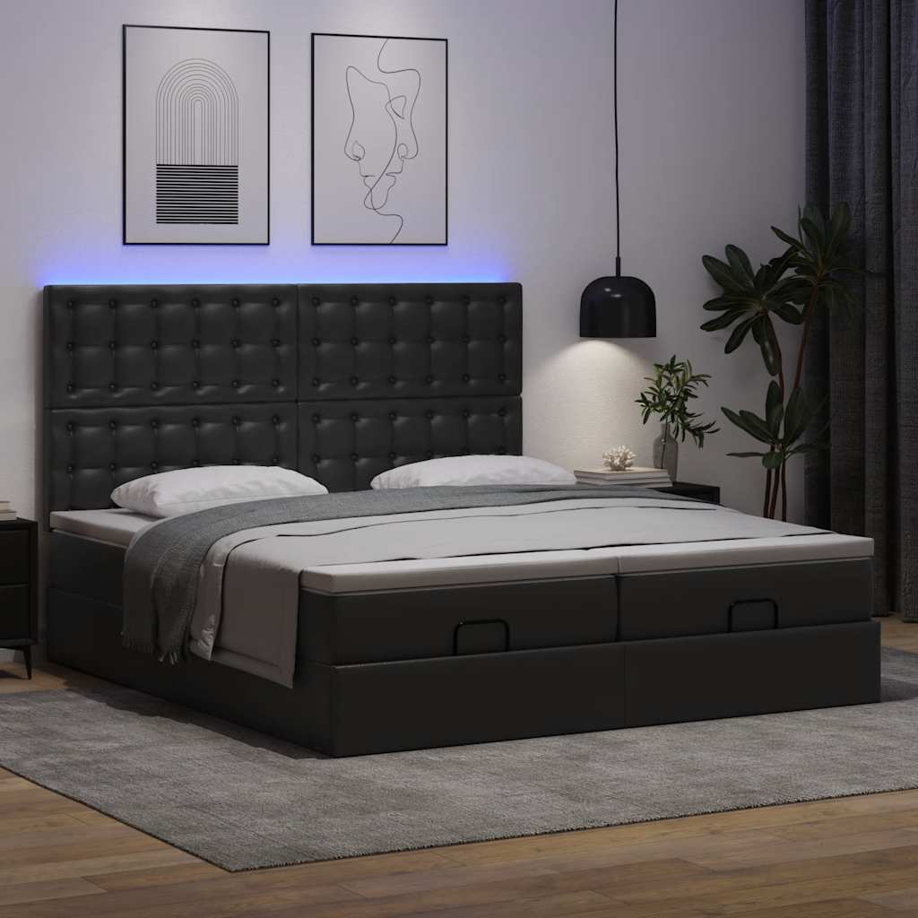 vidaXL Estructura de cama otomana con colchones cuero sintético negro