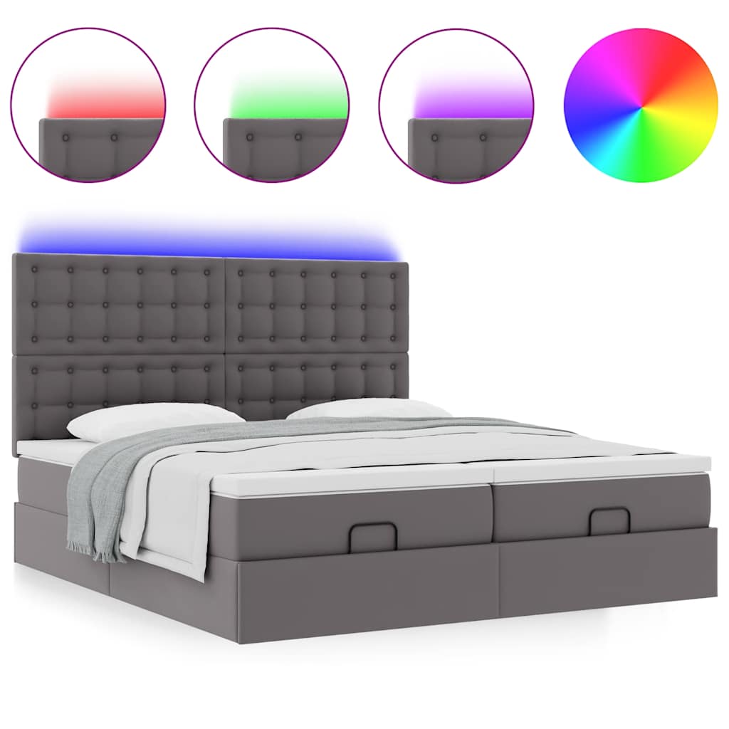 vidaXL Estructura de cama otomana con colchones cuero sintético gris