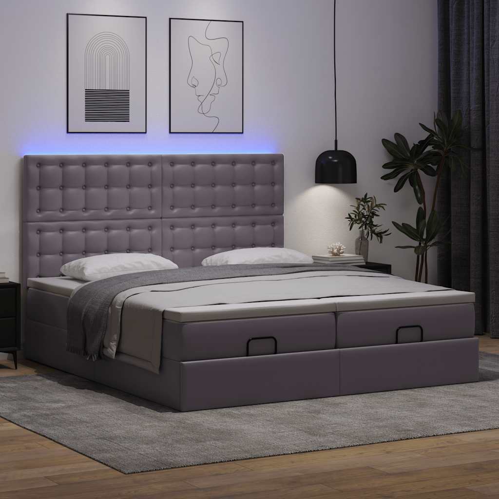 vidaXL Estructura de cama otomana con colchones cuero sintético gris