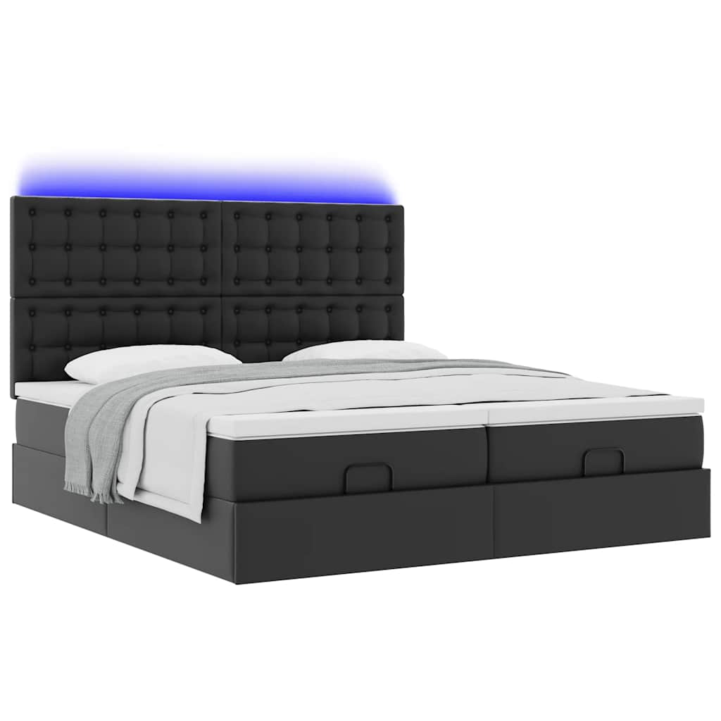 vidaXL Estructura de cama otomana con colchones cuero sintético negro