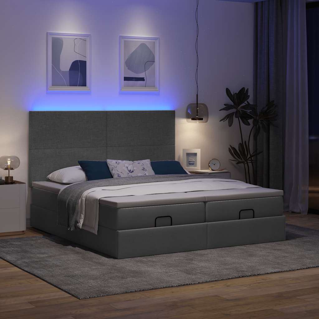 vidaXL Estructura cama otomana colchones tela gris oscuro 160x200 cm