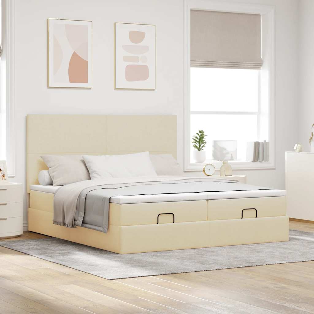 vidaXL Estructura de cama otomana con colchones tela crema 160x200cm