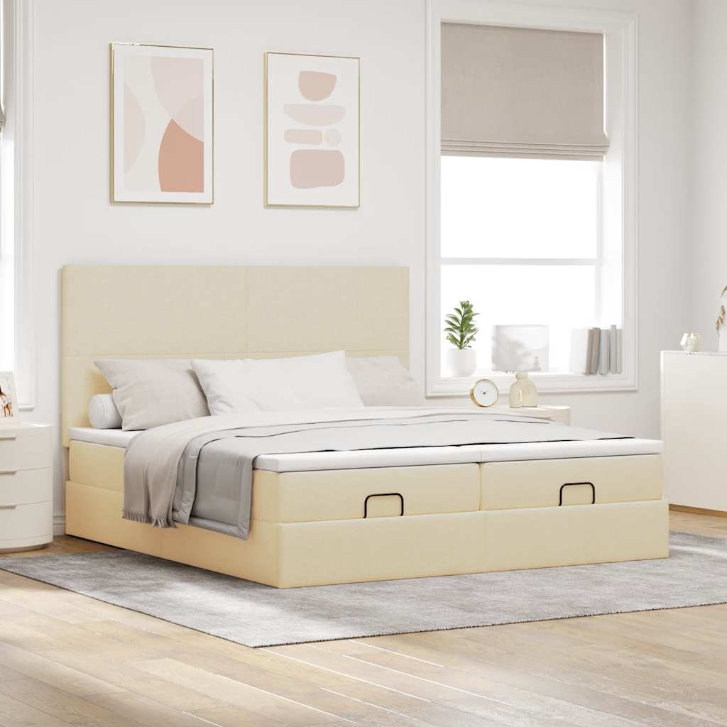 vidaXL Estructura de cama otomana con colchones tela crema 200x200cm