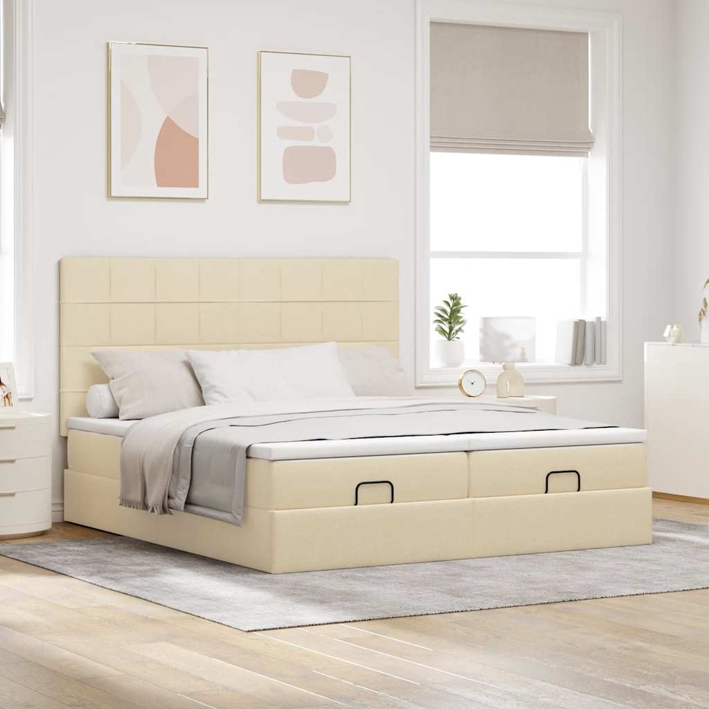 vidaXL Estructura de cama otomana con colchones tela crema 160x200cm