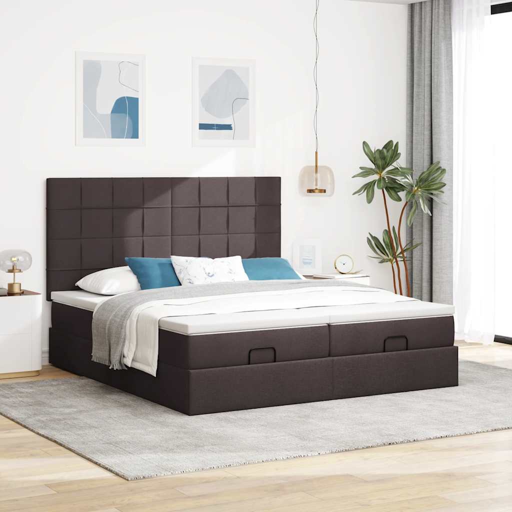 vidaXL Estructura cama otomana colchones tela marrón oscuro 180x200cm