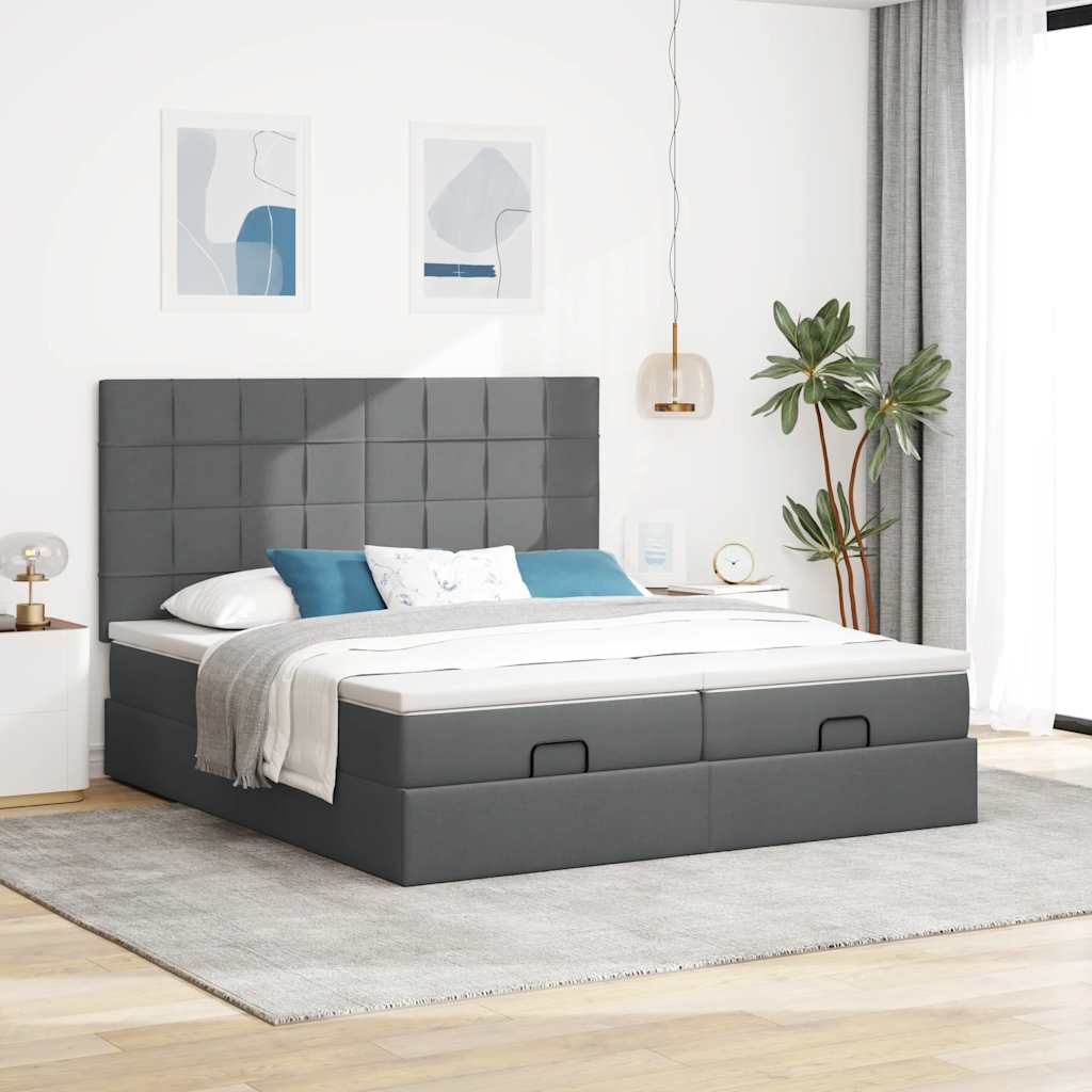 vidaXL Estructura cama otomana colchones tela gris oscuro 200x200cm