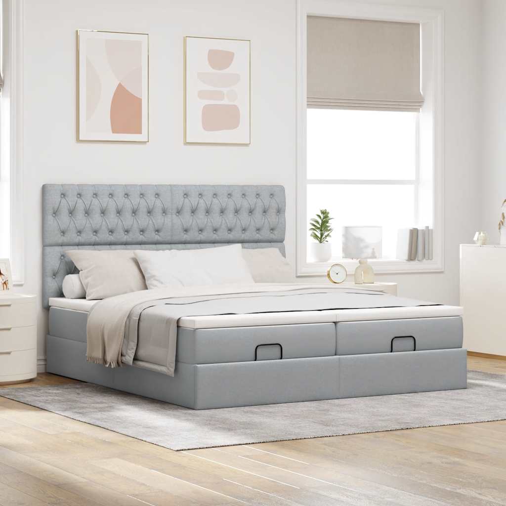 vidaXL Estructura de cama otomana colchones tela gris claro 160x200cm