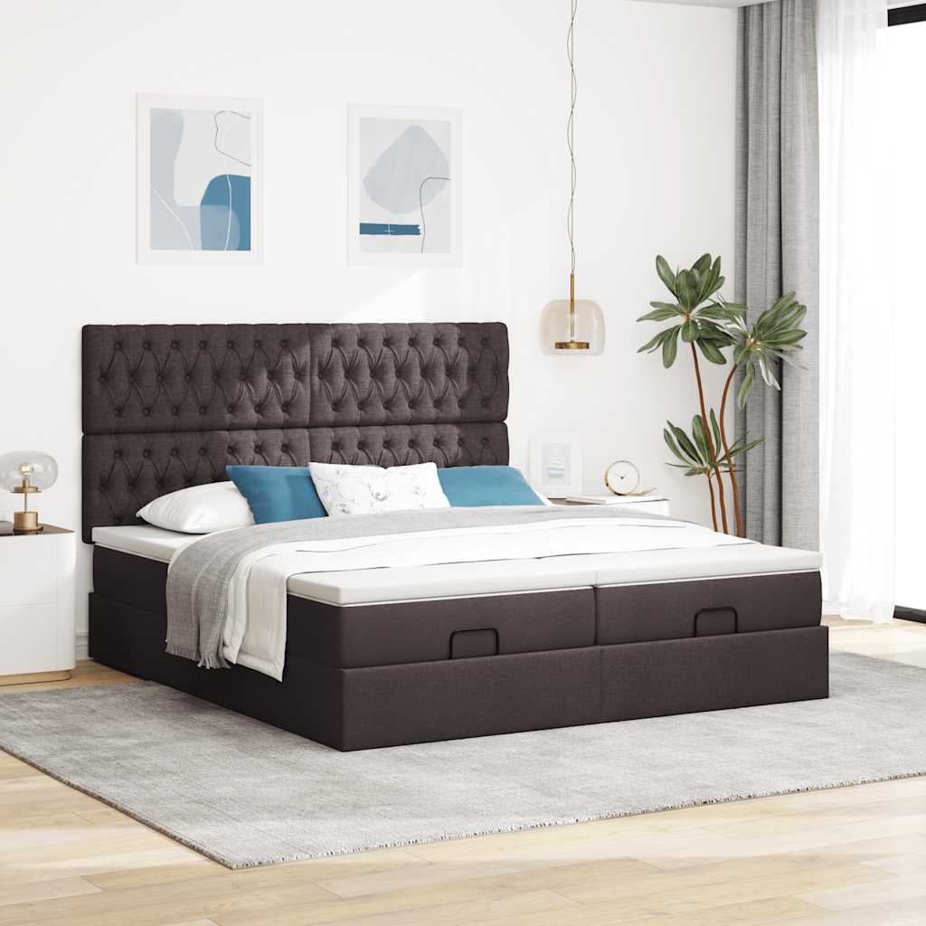 vidaXL Estructura cama otomana colchones tela marrón oscuro 160x200 cm