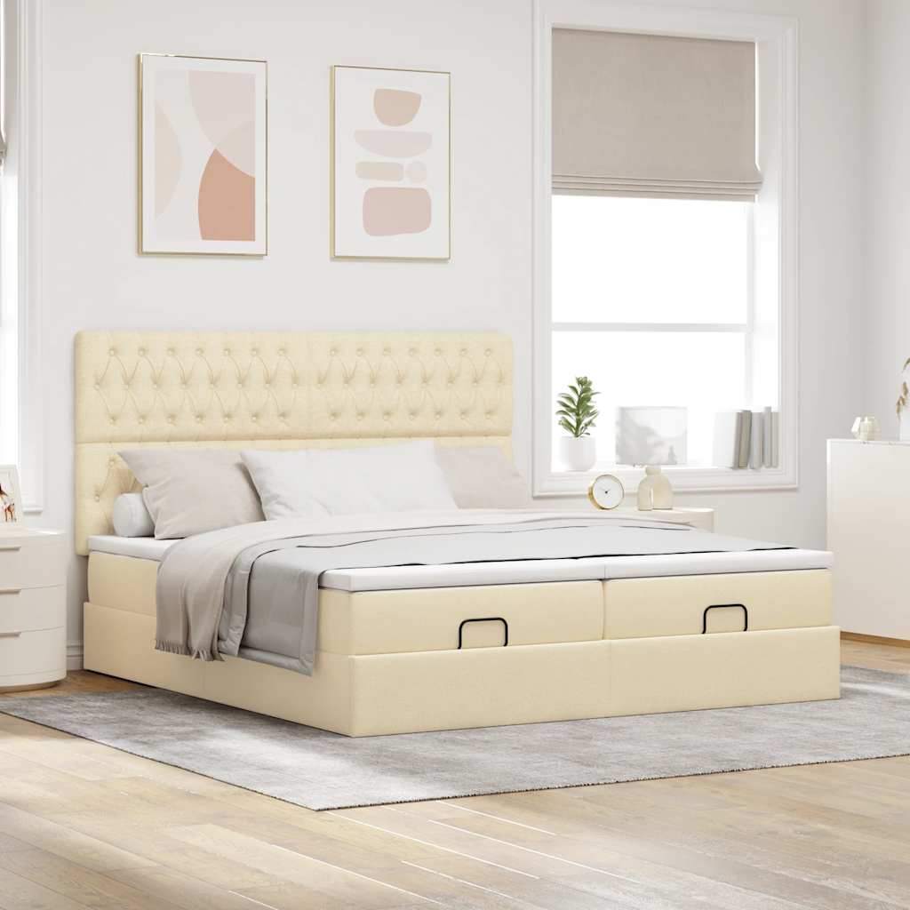 vidaXL Estructura de cama otomana con colchones tela crema 160x200cm