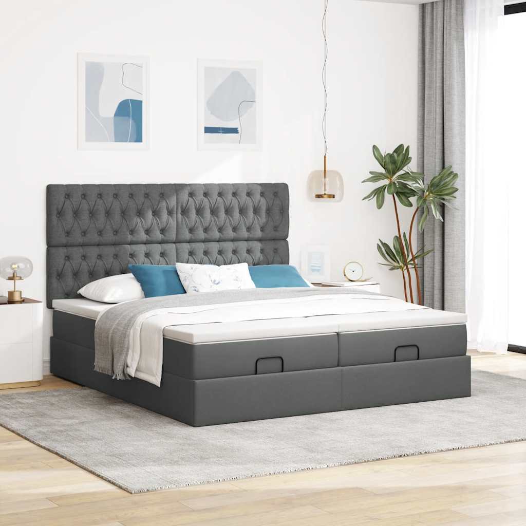 vidaXL Estructura cama otomana colchones tela gris oscuro 180x200cm