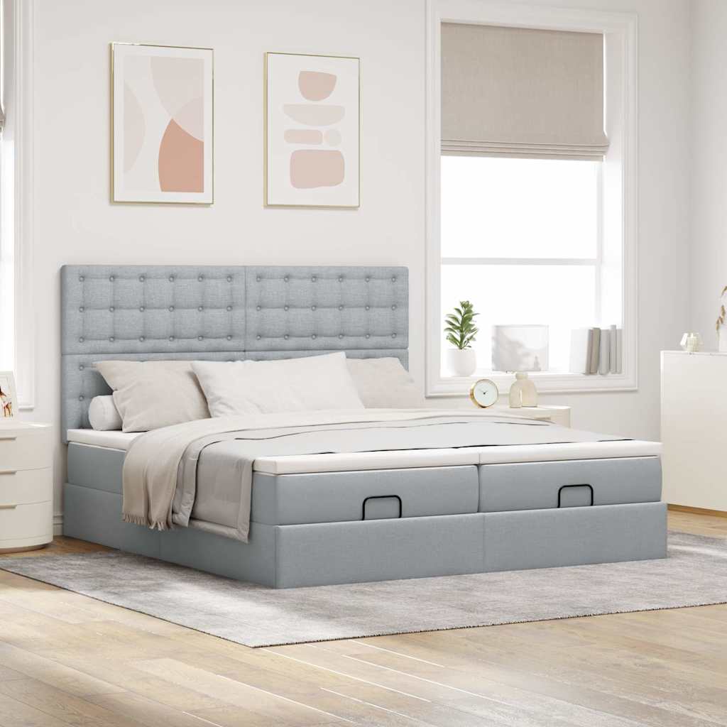 vidaXL Estructura de cama otomana colchones tela gris claro 180x200cm