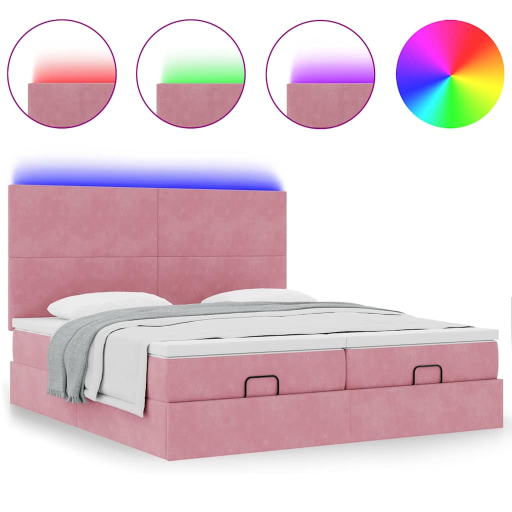 vidaXL Estructura de cama otomana colchones terciopelo rosa 160x200cm