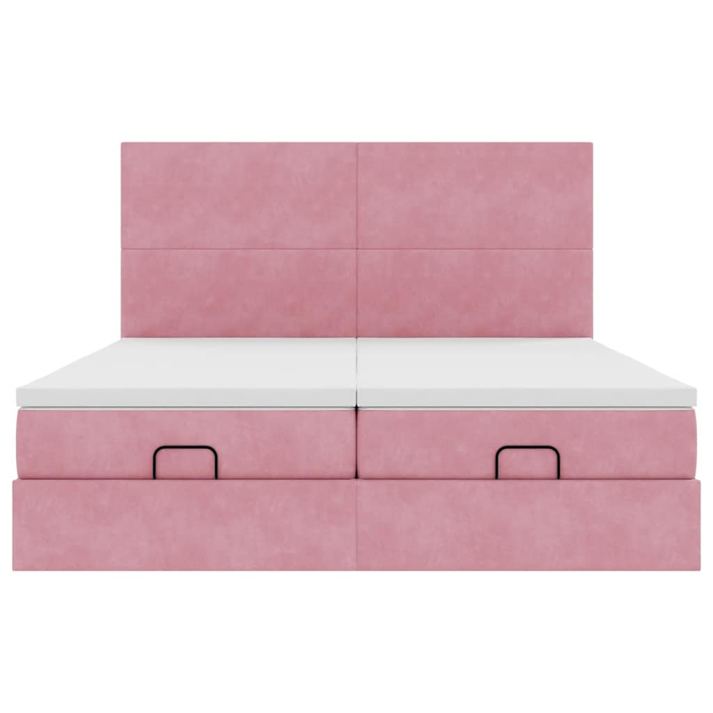 vidaXL Estructura de cama otomana colchones terciopelo rosa 160x200cm