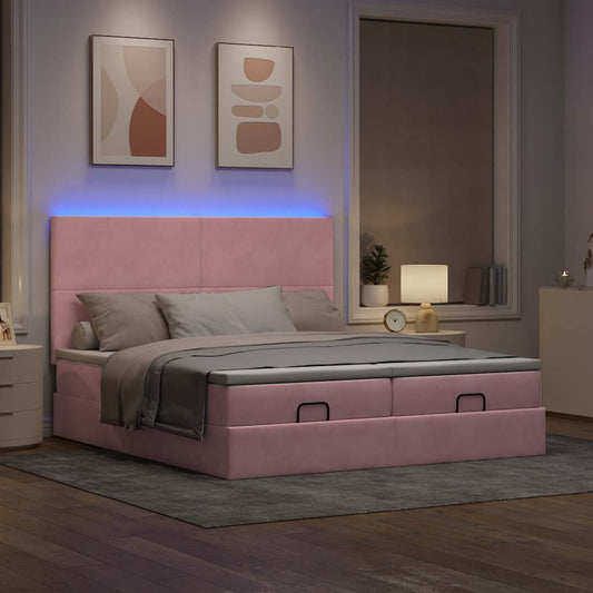 vidaXL Estructura de cama otomana colchones terciopelo rosa 160x200cm