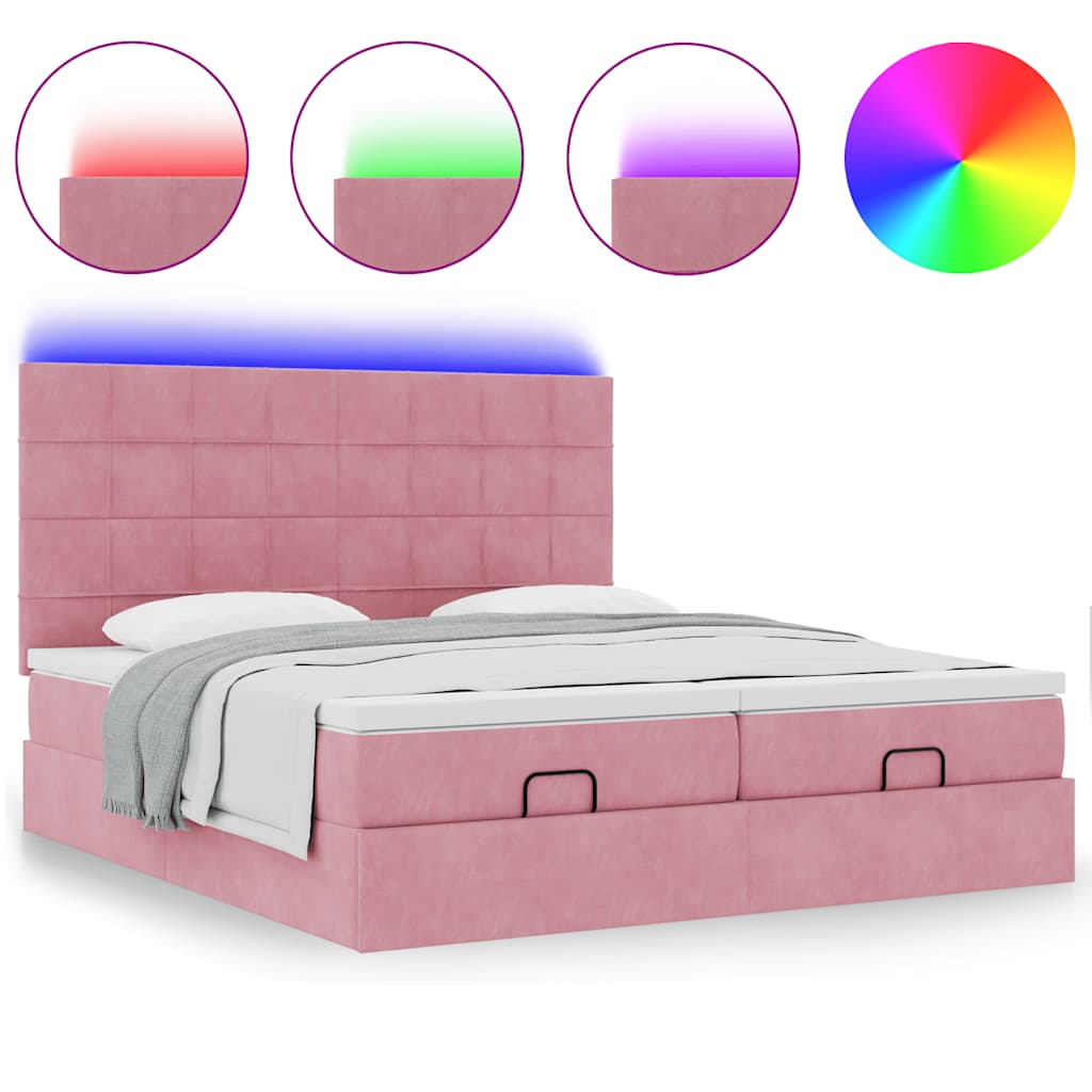 vidaXL Estructura de cama otomana colchones terciopelo rosa 160x200cm