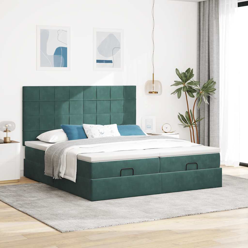 vidaXL Estructura de cama otomana colchones terciopelo verde oscuro