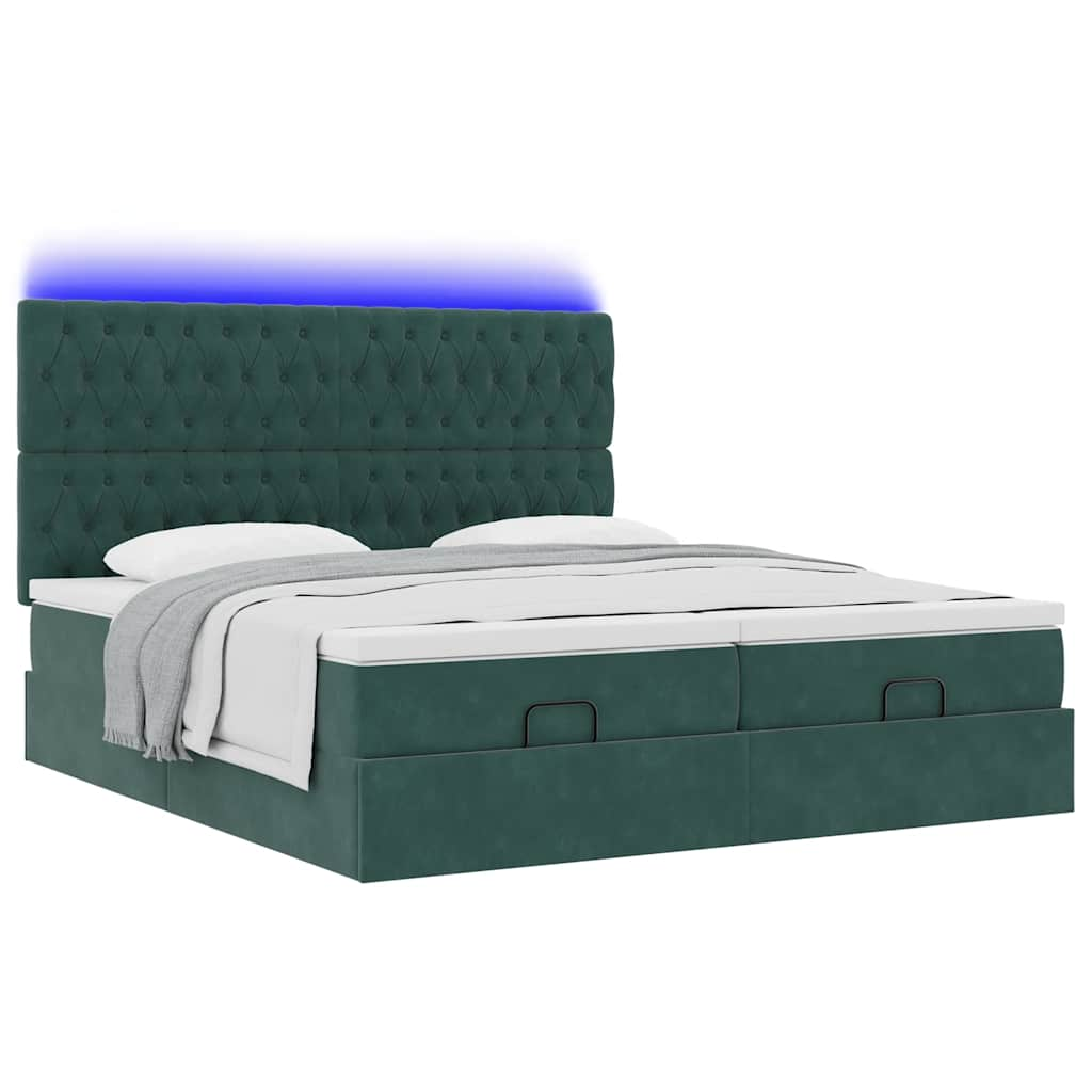 vidaXL Estructura de cama otomana colchones terciopelo verde oscuro