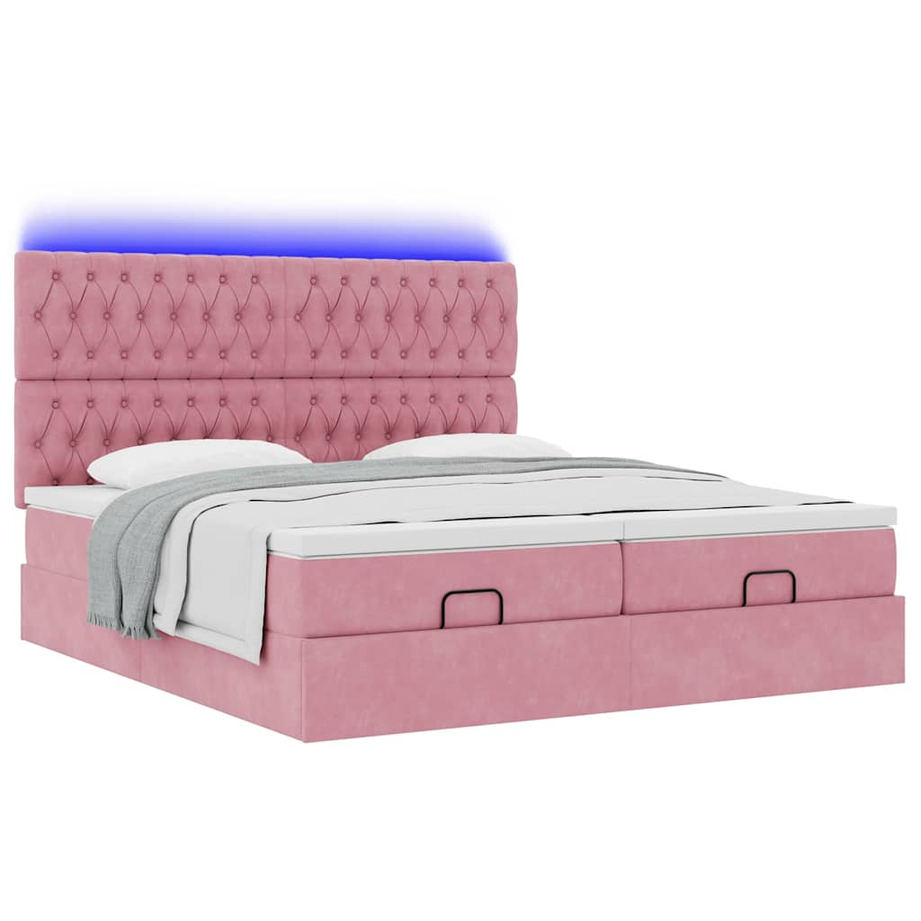 vidaXL Estructura de cama otomana colchones terciopelo rosa 160x200cm