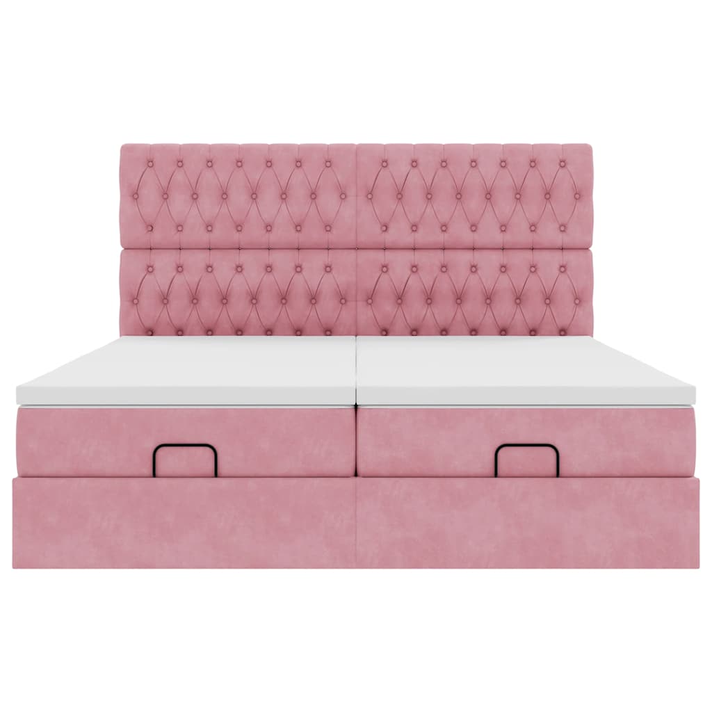 vidaXL Estructura de cama otomana colchones terciopelo rosa 160x200cm