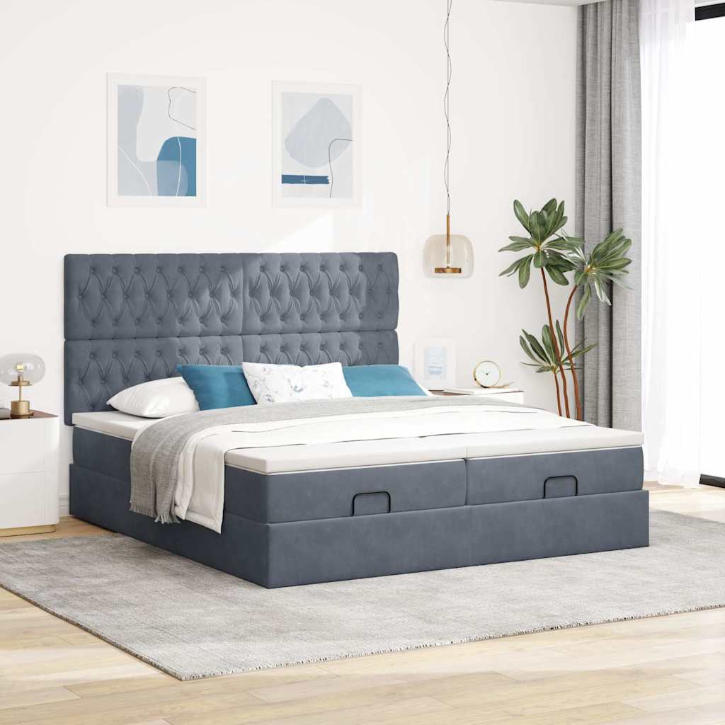 vidaXL Estructura cama otomana colchones terciopelo gris oscuro