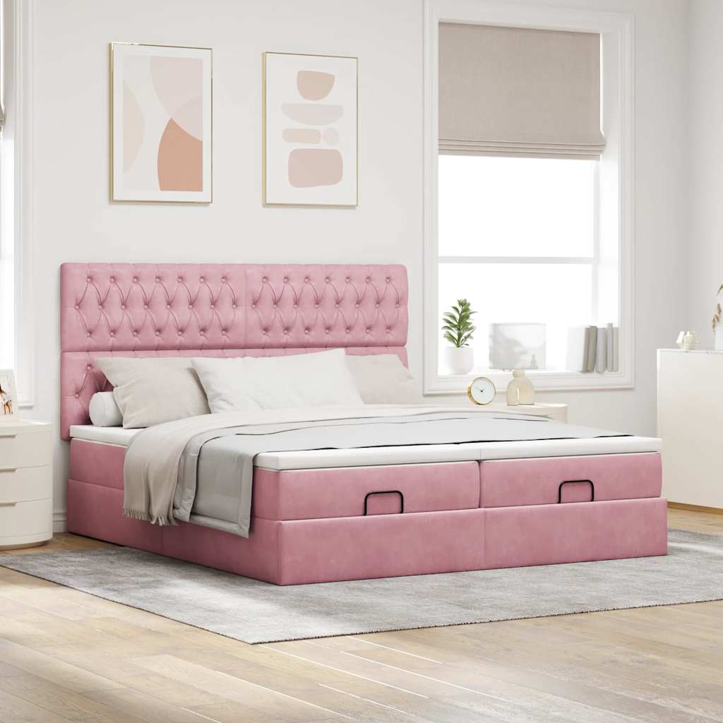 vidaXL Estructura de cama otomana colchones terciopelo rosa 200x200cm