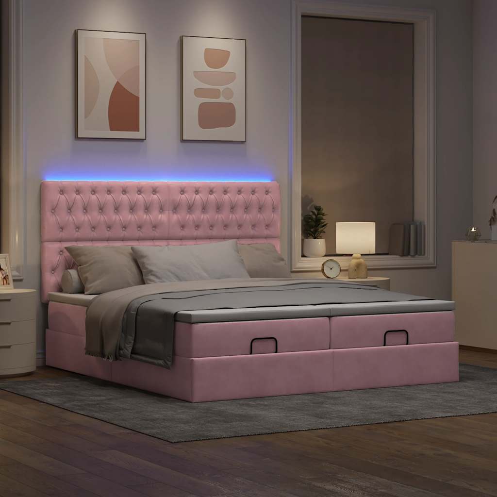 vidaXL Estructura de cama otomana colchones terciopelo rosa 200x200cm