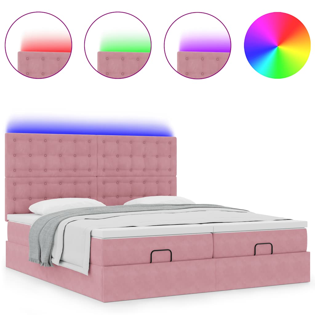 vidaXL Estructura de cama otomana colchones terciopelo rosa 180x200cm