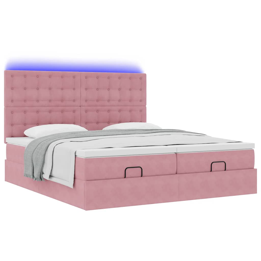 vidaXL Estructura de cama otomana colchones terciopelo rosa 180x200cm