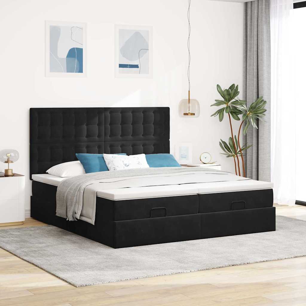 vidaXL Estructura de cama otomana colchones terciopelo negro 200x200cm