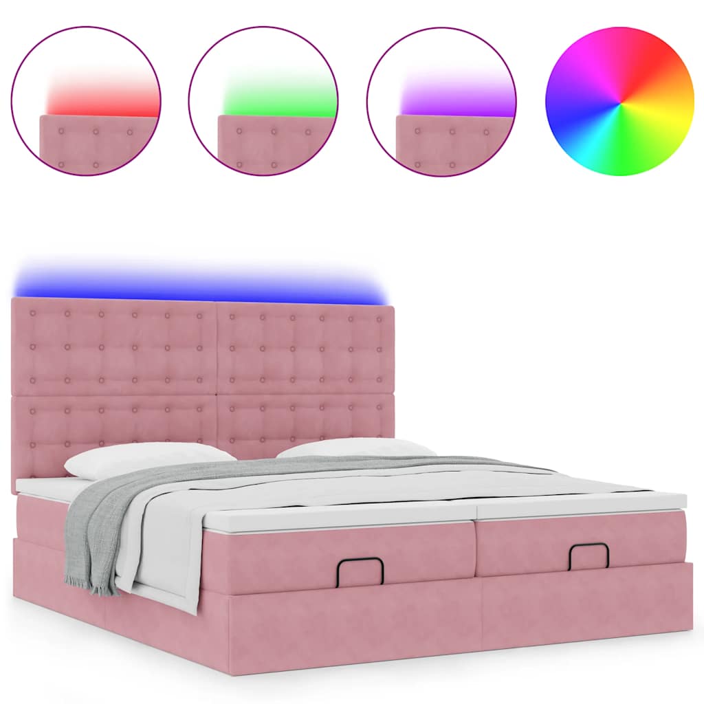 vidaXL Estructura de cama otomana colchones terciopelo rosa 200x200cm