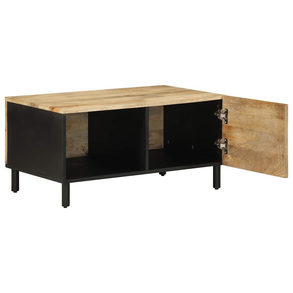 vidaXL Mesa de centro madera maciza de mango rugosa negro 80x50x40 cm