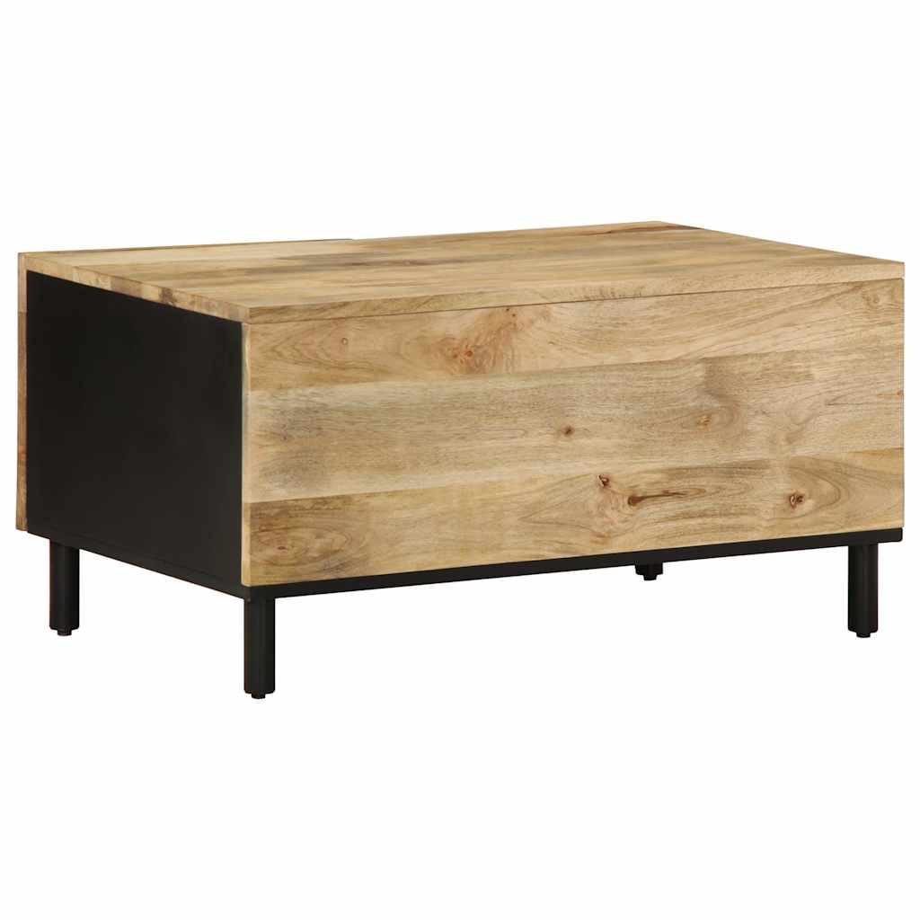 vidaXL Mesa de centro madera maciza de mango rugosa negro 80x50x40 cm