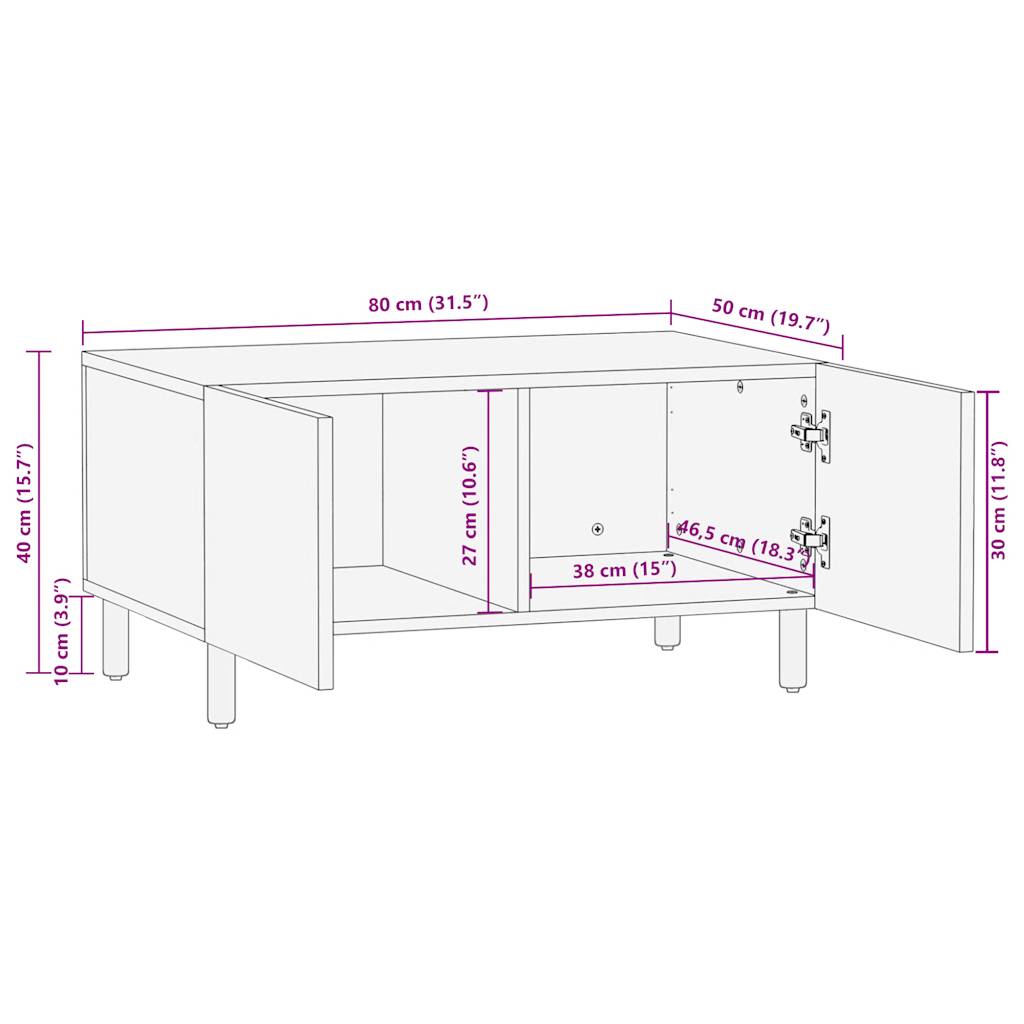 vidaXL Mesa de centro madera maciza de mango rugosa negro 80x50x40 cm