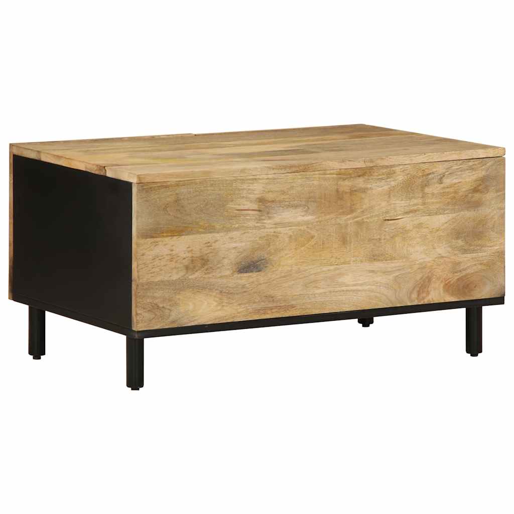 vidaXL Mesa de centro madera maciza de mango rugosa negro 80x50x40 cm