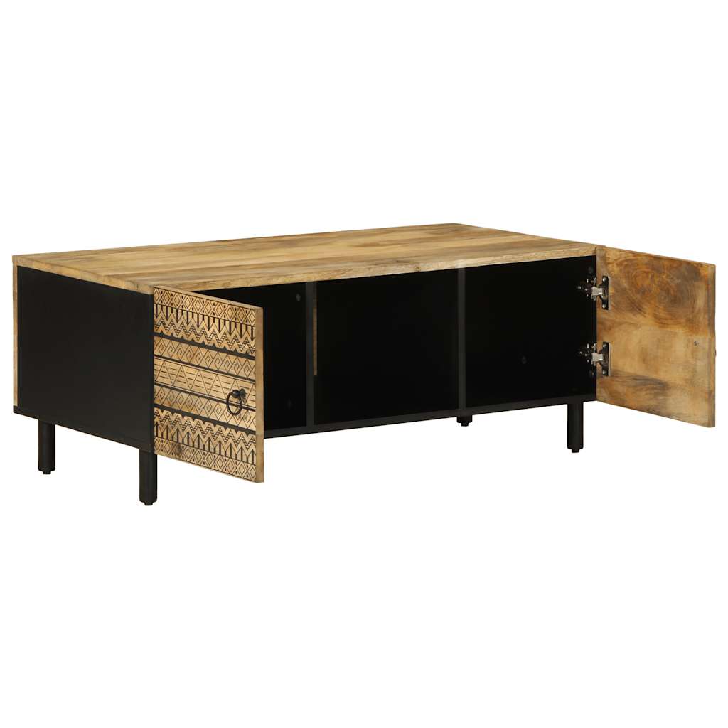 vidaXL Mesa de centro madera maciza de mango rugosa negro 100x54x40 cm