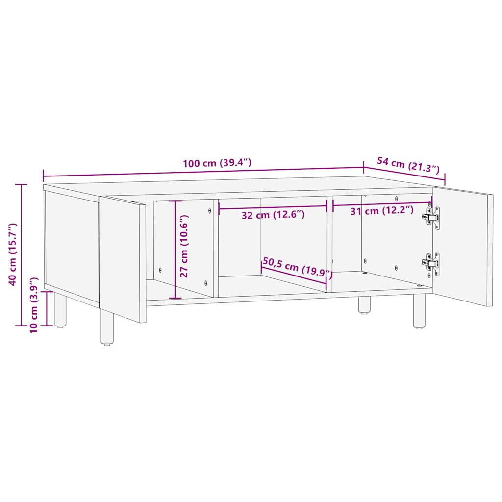 vidaXL Mesa de centro madera maciza de mango rugosa negro 100x54x40 cm