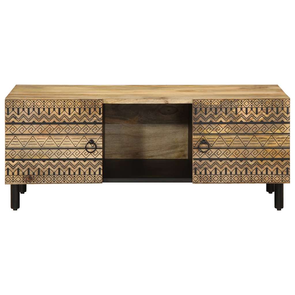 vidaXL Mesa de centro madera maciza de mango rugosa negro 100x54x40 cm