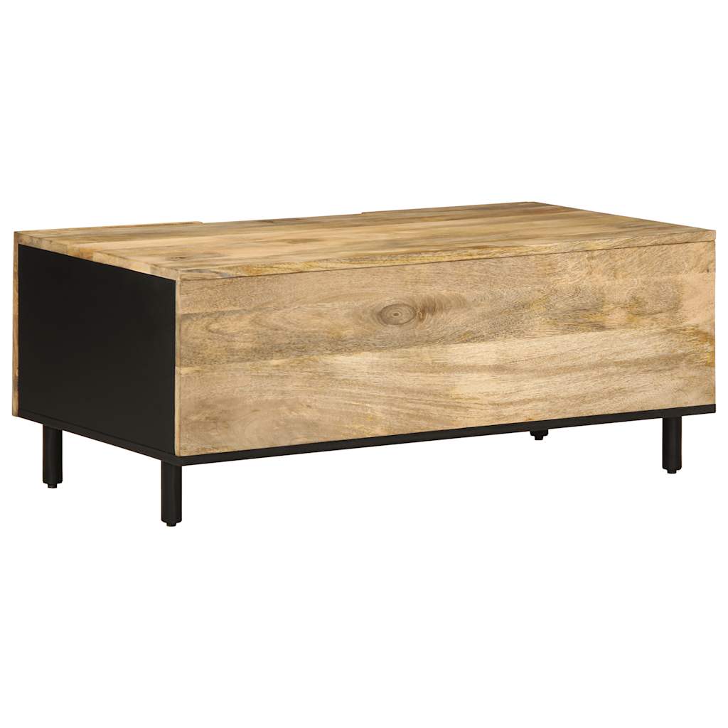 vidaXL Mesa de centro madera maciza de mango rugosa negro 100x54x40 cm