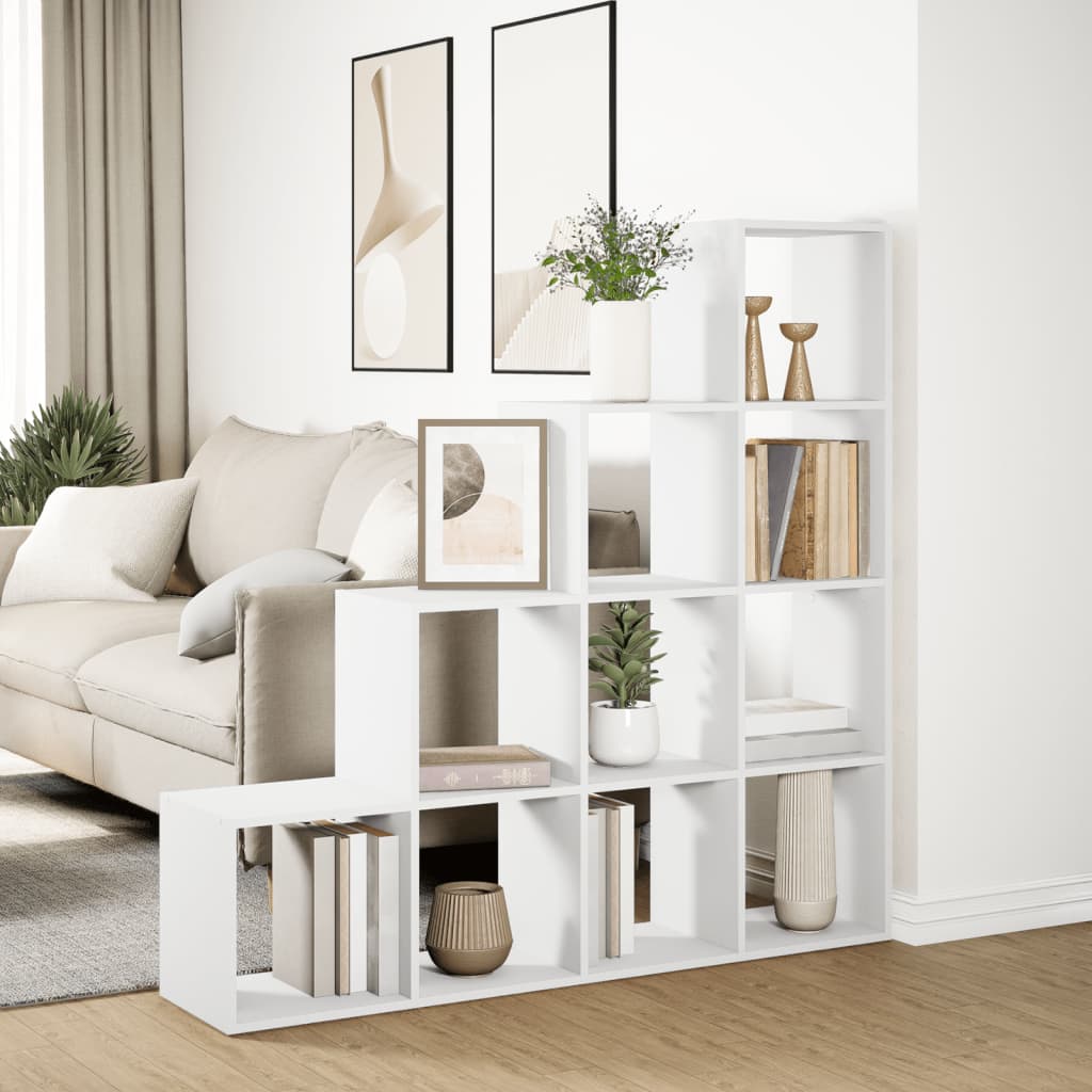 vidaXL Librería divisora 4 niveles madera blanca 131,5x29x131,5 cm