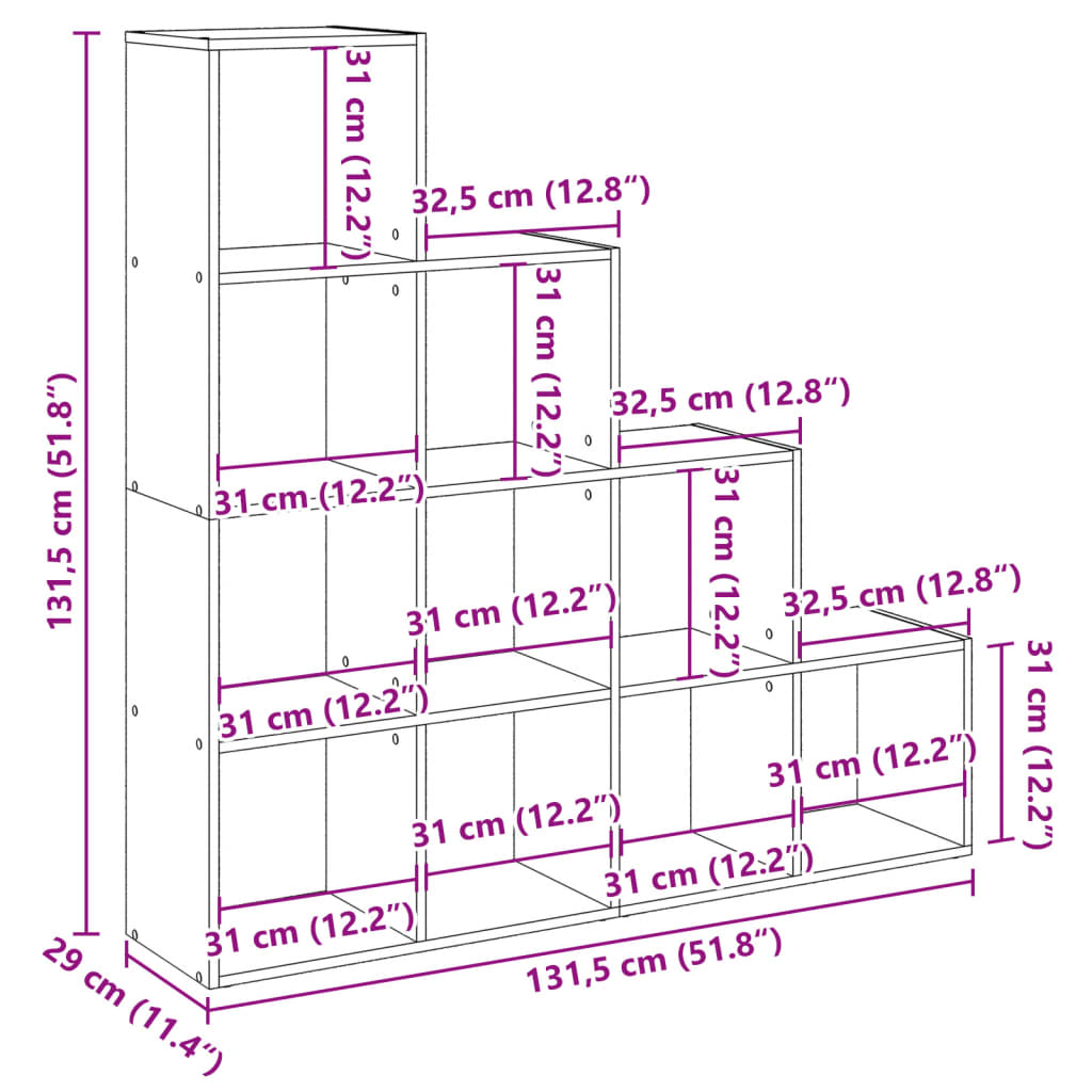 vidaXL Librería divisora 4 niveles madera blanca 131,5x29x131,5 cm