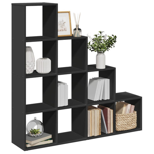 vidaXL Librería divisora 4 niveles madera negra 131,5x29x131,5 cm