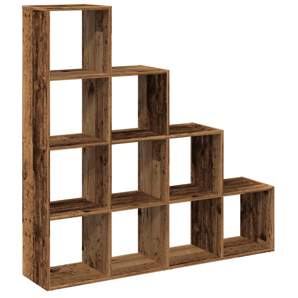 vidaXL Librería divisora 4 niveles madera envejecida 131,5x29x131,5 cm