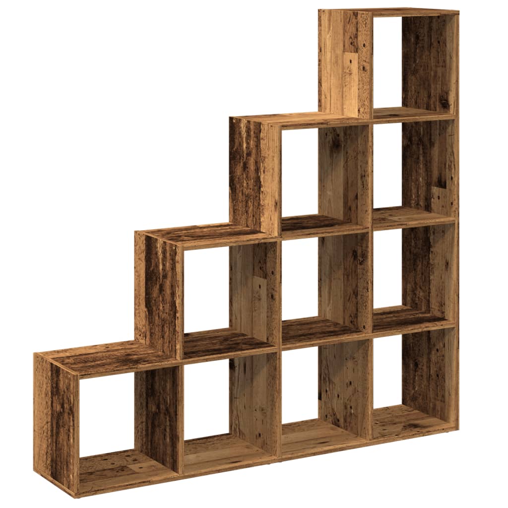 vidaXL Librería divisora 4 niveles madera envejecida 131,5x29x131,5 cm